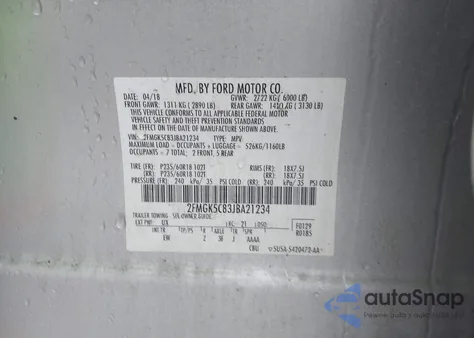 2018 Ford Flex Sel z USA, uszkodzony, nr VIN 2FMGK5C83JBA21234